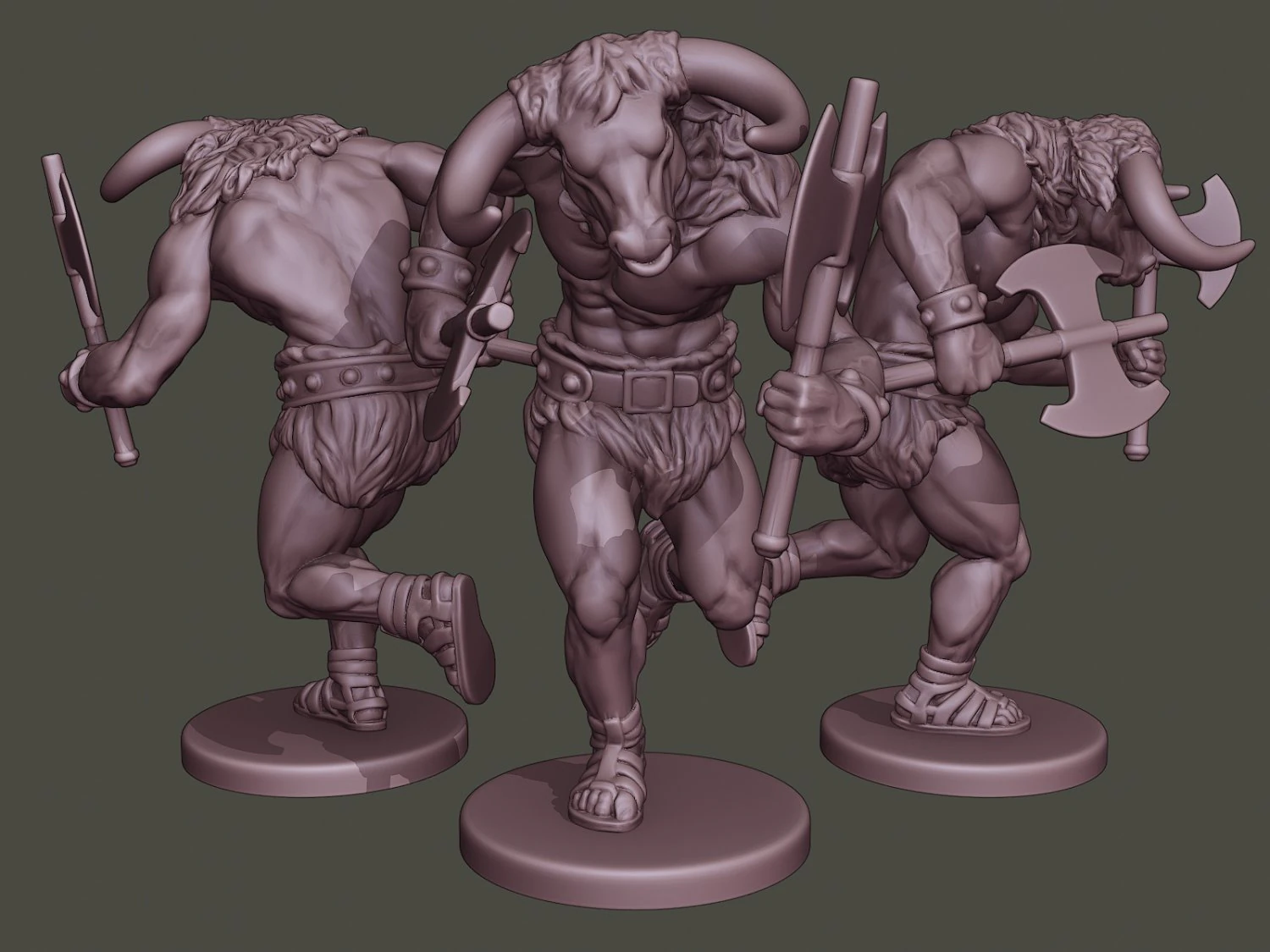 minotaur warrior running two axes 3D Print Model .c4d .max .obj .3ds .fbx .stl .blend 
