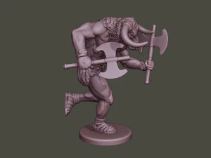 minotaur warrior running two axes 3D Print Model