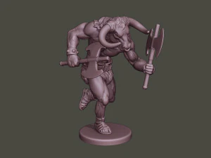 minotaur warrior running two axes 3D Print Model