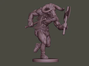 minotaur warrior running two axes 3D Print Model