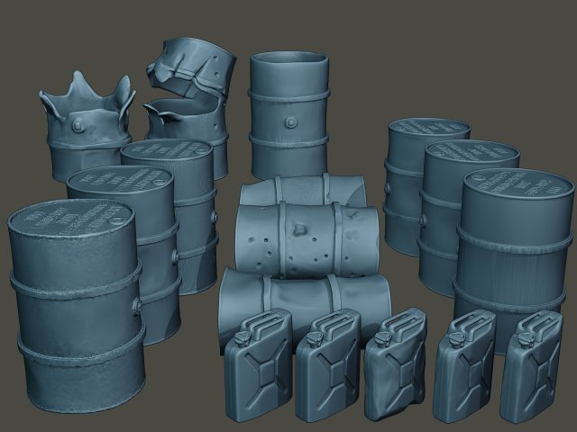 www2 german fuel drums and fuel tanks pack 3D Print Model .c4d .max .obj .3ds .fbx .stl .blend 