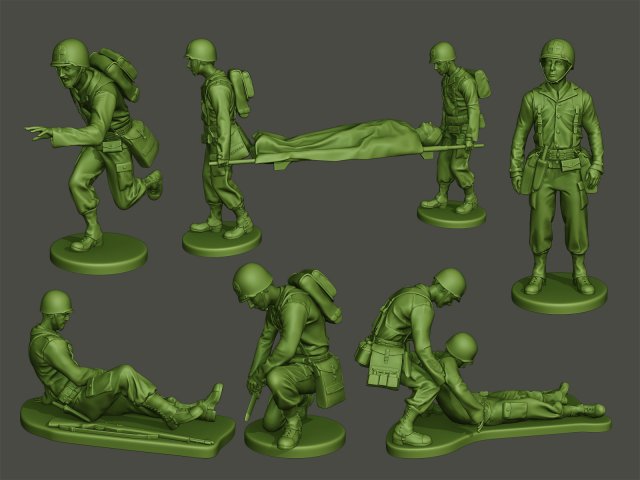 american medic soldiers ww2 a8 pack 3D Принт Модель .c4d .max .obj .3ds .fbx .stl .blend 