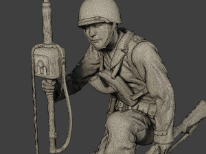 american engineer soldier ww2 crouch2 a9 3D Baskı Modeli
