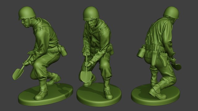 american soldier ww2 digging a11 3D 프린트 모델 .c4d .max .obj .3ds .fbx .stl .blend 