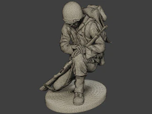 american soldier ww2 praying crouched a11 3D Print Model