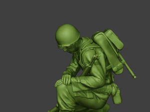 american soldier ww2 praying crouched a11 3D Print Model