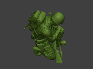 american soldier ww2 praying crouched a11 3D Print Model