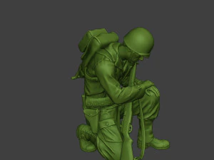 american soldier ww2 praying crouched a11 3D Print Model