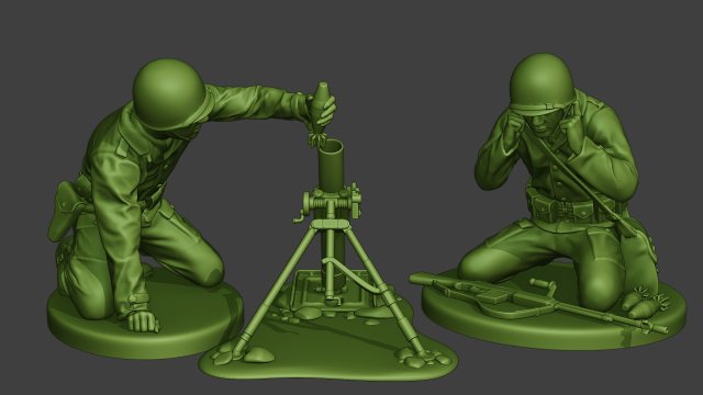 american soldiers ww2 m2 mortar a10 3D Baskı Modeli .c4d .max .obj .3ds .fbx .stl .blend 