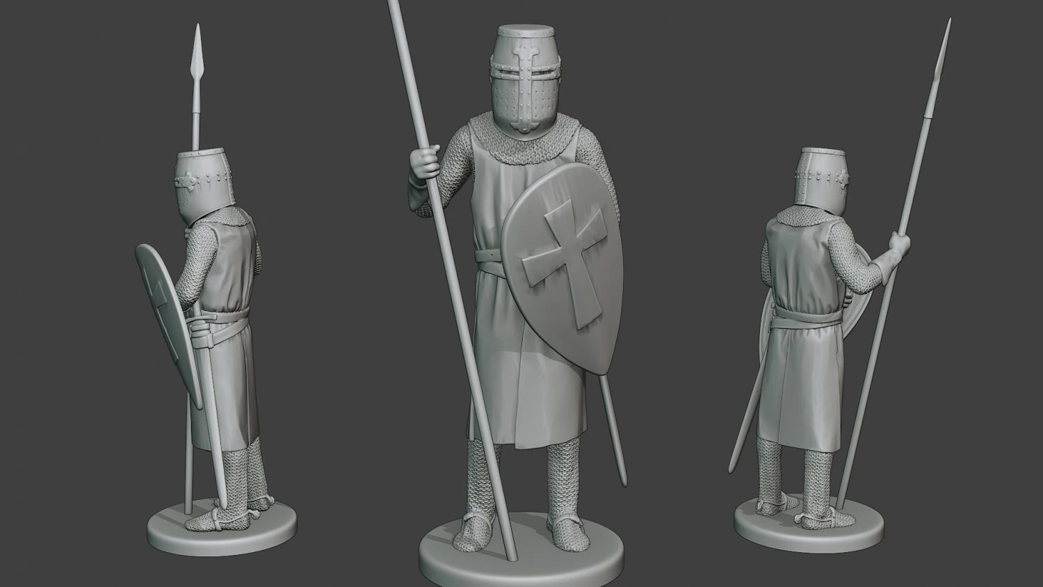 knight templar stand spear t1 3D Print Model .c4d .max .obj .3ds .fbx .stl .blend 