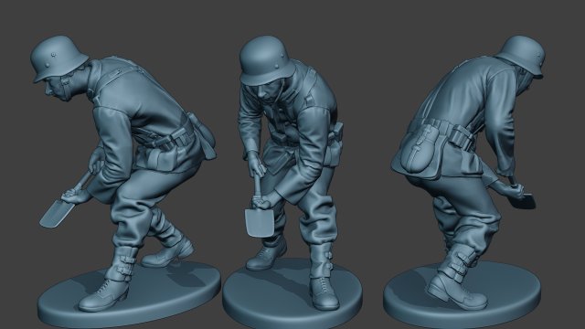 german soldier ww2 digging g6 Modello di stampa 3D .c4d .max .obj .3ds .fbx .stl .blend 