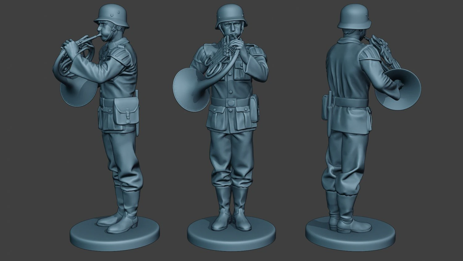 german musician soldier ww2 stand french horn g8 3D Print Model .c4d .max .obj .3ds .fbx .stl .blend