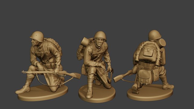 russian soldier ww2 crouch r1 3D Print Model .c4d .max .obj .3ds .fbx .stl .blend 