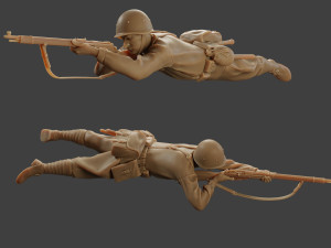 russian soldier ww2 shoot lying2 r1 Modèles 3D en vedette