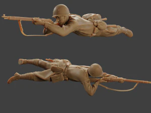 soldat russe ww2 tirer couch&eacute;2 r1 Modèles 3D en vedette