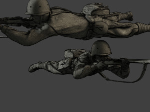 russian soldier ww2 shoot lying2 r1 Modèles 3D en vedette