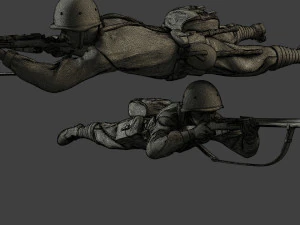 soldat russe ww2 tirer couch&eacute;2 r1 Modèles 3D en vedette
