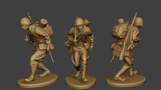 russian soldier ww2 walk4 r1 3Dプリントモデル .c4d .max .obj .3ds .fbx .stl .blend 