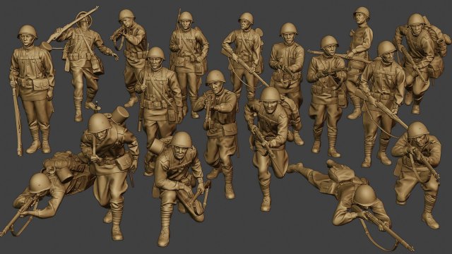 russian soldiers ww2 r1 pack 1 Modèles 3D en vedette .c4d .max .obj .3ds .fbx .stl .blend 