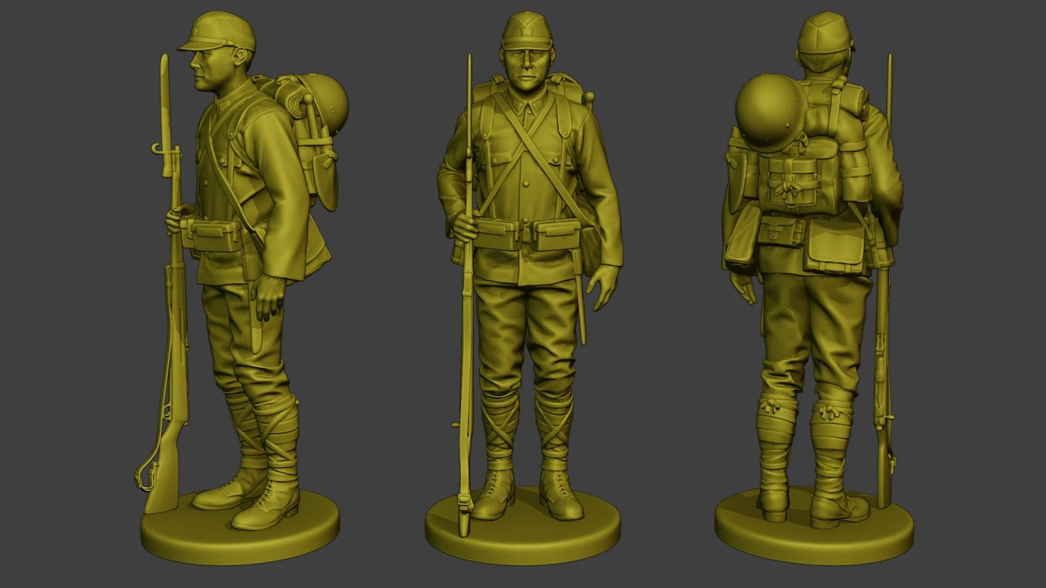 Japanese soldier ww2 Attention J1 3D Print Model .c4d .max .obj .3ds .fbx .stl .blend 
