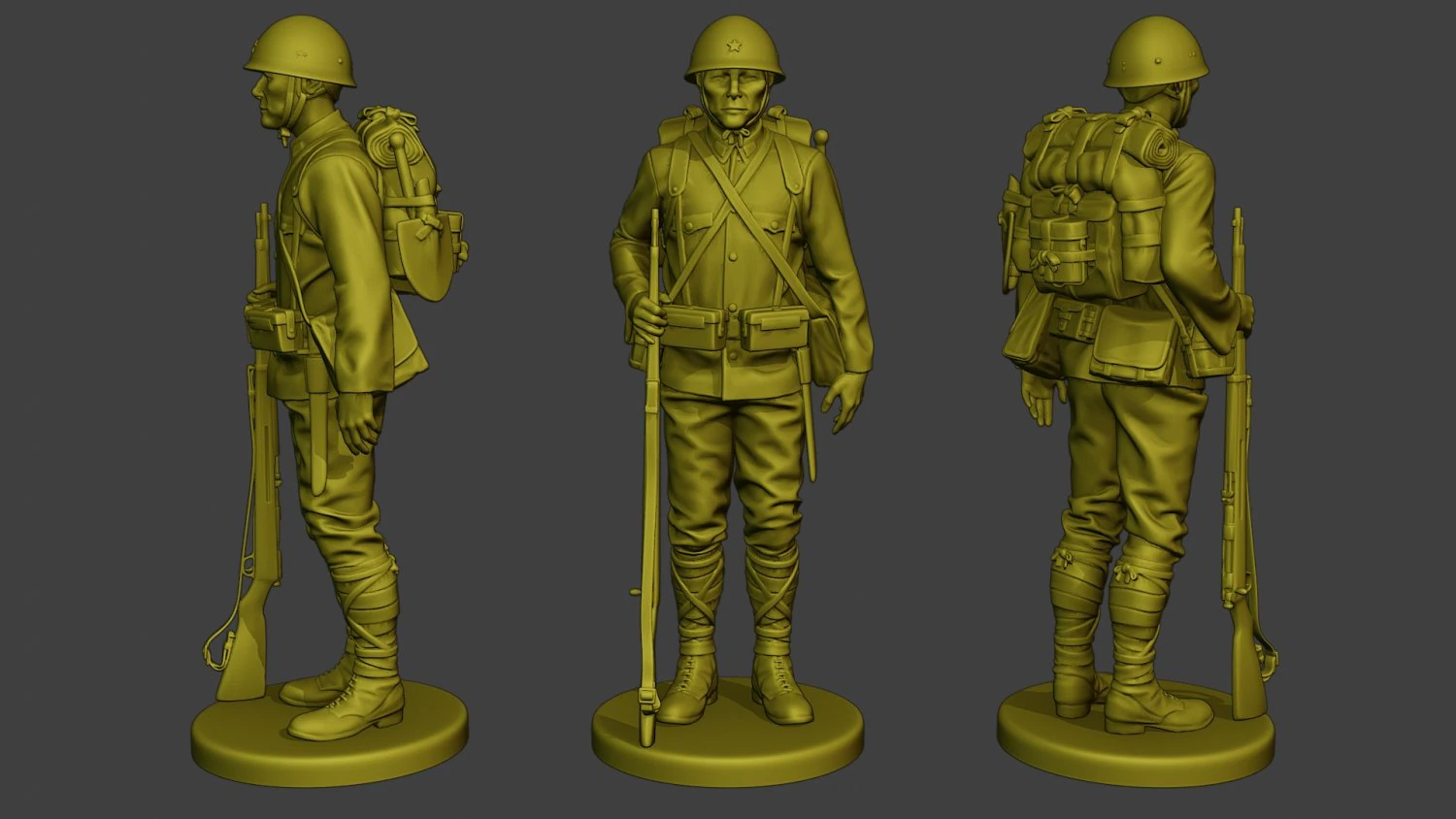 Japanese soldier ww2 Attention4 J1 3D Print Model .c4d .max .obj .3ds .fbx .stl .blend 