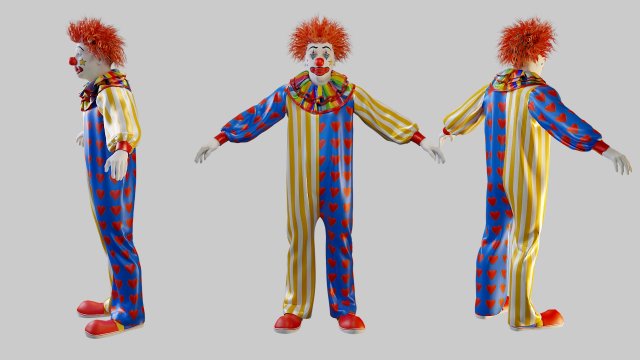 Clown Male ACC2130 Tpose Modello 3D .c4d .max .obj .3ds .fbx .stl .blend 