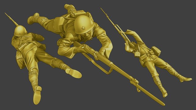 Japanese soldier ww2 Shoot Lying J2 Modèles 3D en vedette .c4d .max .obj .3ds .fbx .stl .blend 