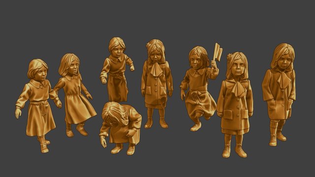 Ww2 Casual Little Girl CLG1 Pack 1 3D 프린트 모델 .c4d .max .obj .3ds .fbx .stl .blend 