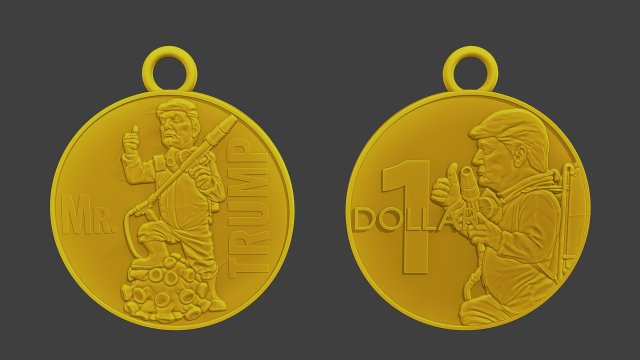 Donald trump Coin Biohazard Model do druku 3D .c4d .max .obj .3ds .fbx .stl .blend 