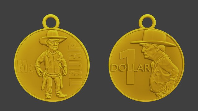 Donald trump Coin Cowboy 3D 프린트 모델 .c4d .max .obj .3ds .fbx .stl .blend 