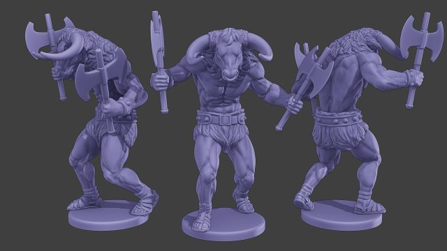 Minotaur Warrior Agressive2 two Axes 3D 打印模型 .c4d .max .obj .3ds .fbx .stl .blend 