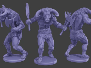 Minotaure Guerrier Agressif2 deux Axes Modèles 3D en vedette