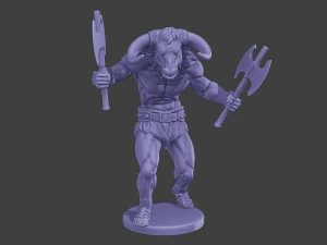 Minotaur Warrior Agressive2 two Axes 3D Print Model