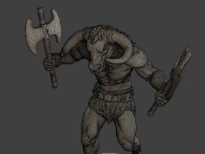 Minotaur Warrior Agressive2 two Axes 3D Print Model