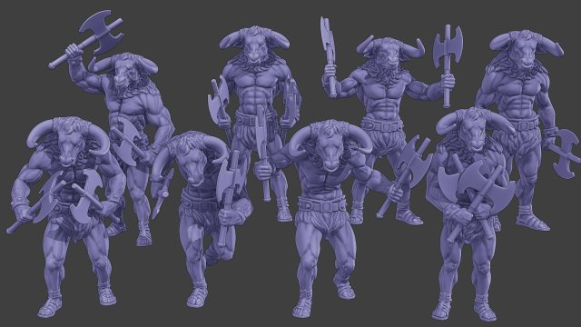 Minotaur Warrior two Axes Pack 1 3Dプリントモデル .c4d .max .obj .3ds .fbx .stl .blend 