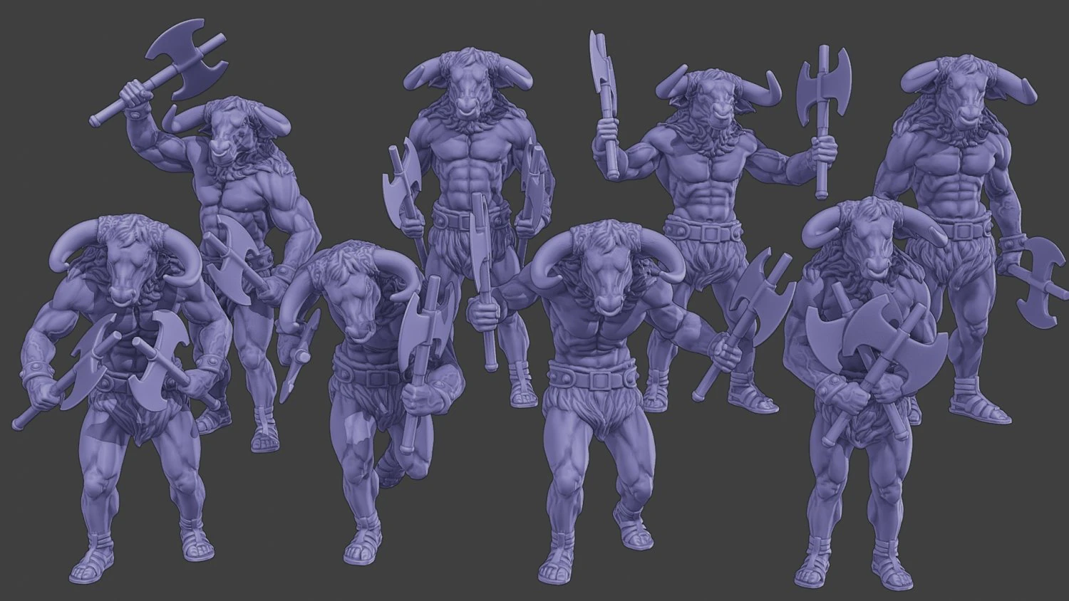 Minotaur Warrior two Axes Pack 1 3D Print Model .c4d .max .obj .3ds .fbx .stl .blend 