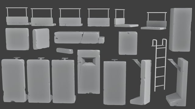 Concrete Wall Base Pack 1 Model do druku 3D .c4d .max .obj .3ds .fbx .stl .blend 