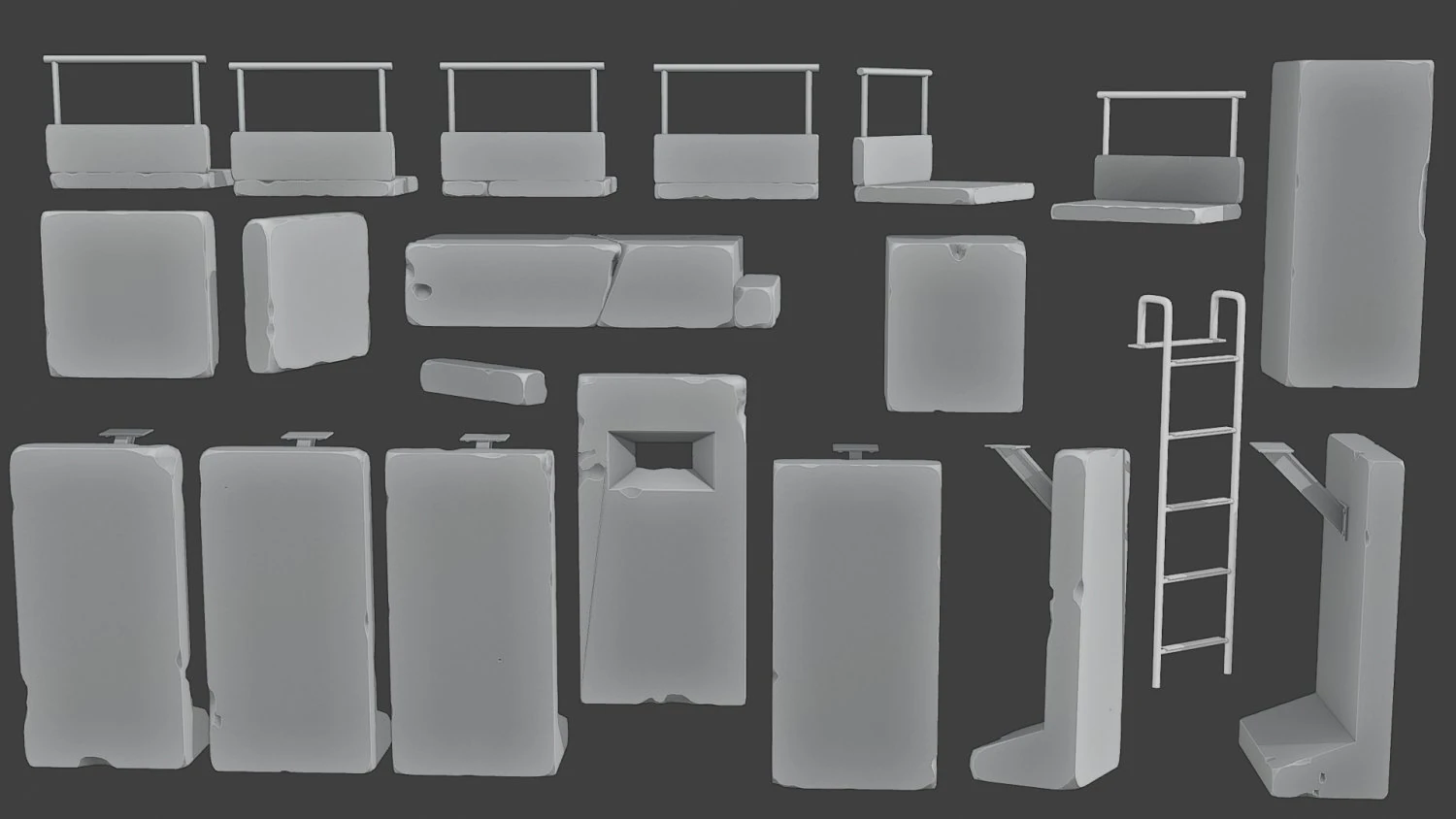 Concrete Wall Base Pack 1 3D Print Model .c4d .max .obj .3ds .fbx .stl .blend 