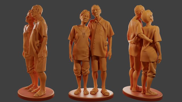 Casual elderly couple CEC1 001 3D Print Model .c4d .max .obj .3ds .fbx .stl .blend 