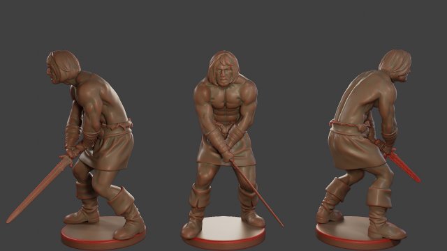 Male Barbarian 2HSword Attacking3 3D Принт Модель .c4d .max .obj .3ds .fbx .stl .blend 
