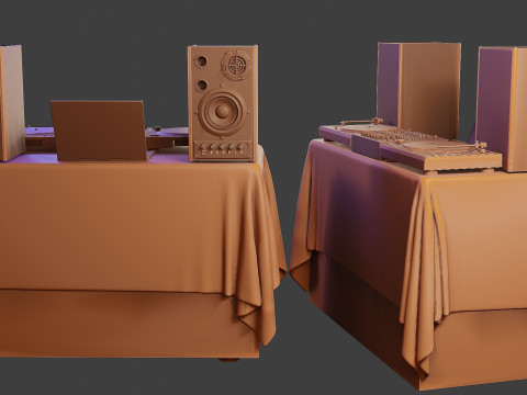 DJ Music Desk and Items 3D Print Model