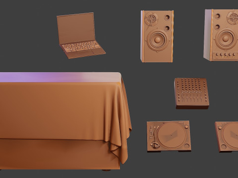 DJ Music Desk and Items 3Dプリントモデル