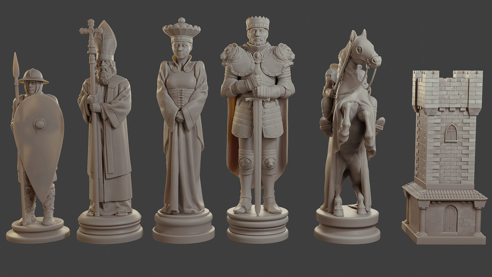 Medieval Crusader Chess Set MCCHS 1 3D Print Model .c4d .max .obj .3ds .fbx .stl .blend 