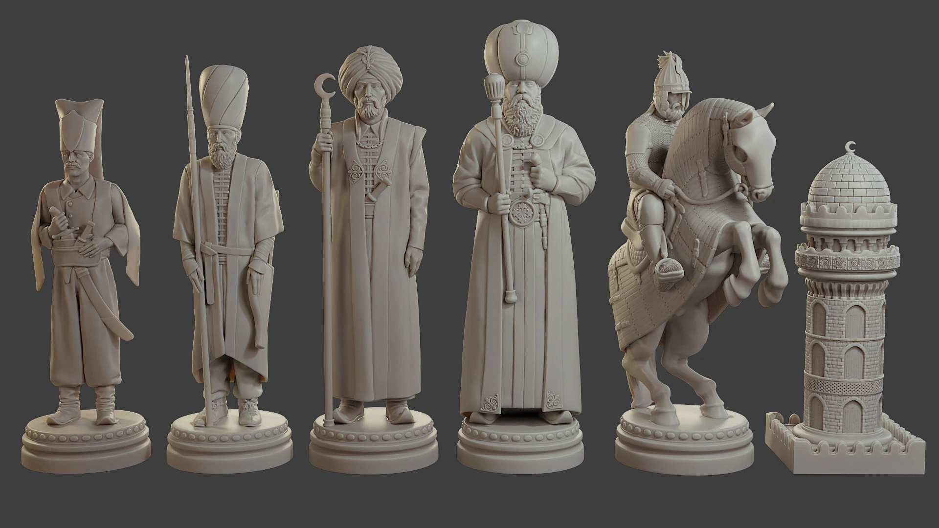Medieval Ottoman Chess Set MOCHS 1 3D Print Model .c4d .max .obj .3ds .fbx .stl .blend 