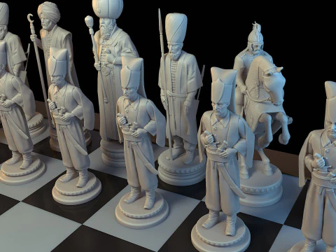 Medieval Ottoman Chess Set MOCHS 1 3D Print Model