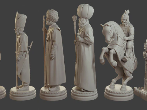 Medieval Ottoman Chess Set MOCHS 1 3D Print Model