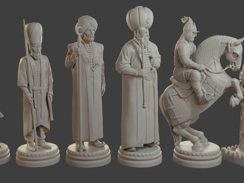 Medieval Ottoman Chess Set MOCHS 1 3D Print Model