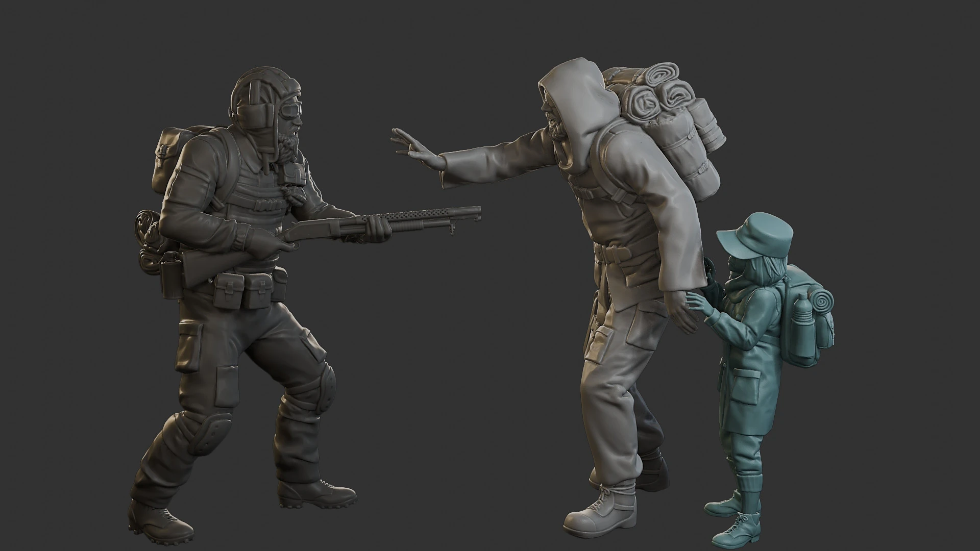 Post-Apocalyptic Male PAM2 Scene 3D Print Model .c4d .max .obj .3ds .fbx .stl .blend