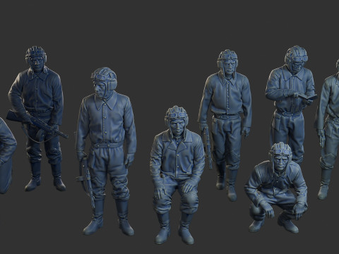 Rus Sovyet tankı Mürettebat STC WW2 1 Paket 1 3D Baskı Modeli