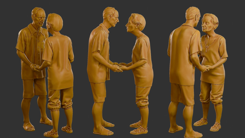 Casual elderly couple CEC1 002 3D Print Model .c4d .max .obj .3ds .fbx .stl .blend 